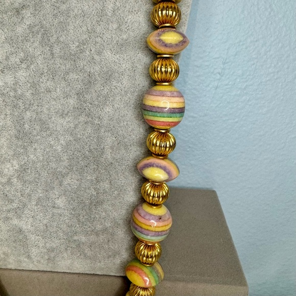 Sandra David Coconut Wood Beaded Necklace with Ceramic & Metal Beads Vintage 30” - Picture 4 of 5